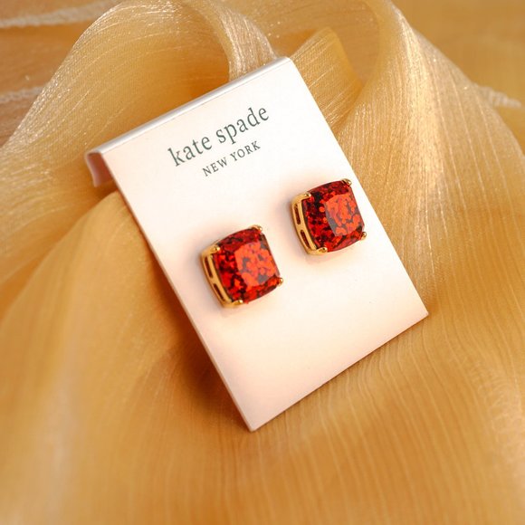 Kate Spade Small Square Studs Earrings in Red Glitter + Dust Bag - Picture 3 of 4